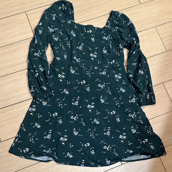 GAP Forest Green Floral Long Sleeve Dress - Picture 1 of 4